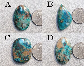 Cabochon de pierre précieuse azurite malachite, pierre polie à la main