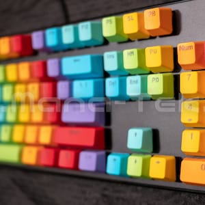 104 Custom Rainbow PBT Keycap Set for Cherry MX style switches. Backlit Keys. Colorful Mechanical Keyboard Mod. Keycaps Only. image 2