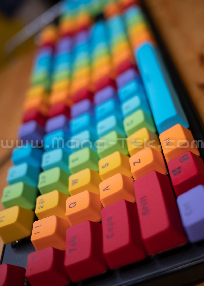 104 Custom Rainbow PBT Keycap Set for Cherry MX style switches. Backlit Keys. Colorful Mechanical Keyboard Mod. Keycaps Only. image 8