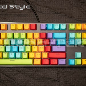 104 Custom Rainbow PBT Keycap Set for Cherry MX style switches. Backlit Keys. Colorful Mechanical Keyboard Mod. Keycaps Only. Centered Style