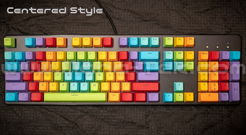 104 Custom Rainbow PBT Keycap Set for Cherry MX style switches. Backlit Keys. Colorful Mechanical Keyboard Mod. Keycaps Only. Centered Style