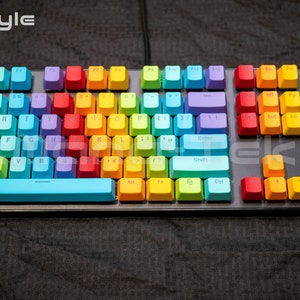 104 Custom Rainbow PBT Keycap Set for Cherry MX style switches. Backlit Keys. Colorful Mechanical Keyboard Mod. Keycaps Only. Wave Style