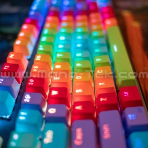 104 Custom Rainbow PBT Keycap Set for Cherry MX style switches. Backlit Keys. Colorful Mechanical Keyboard Mod. Keycaps Only. image 9