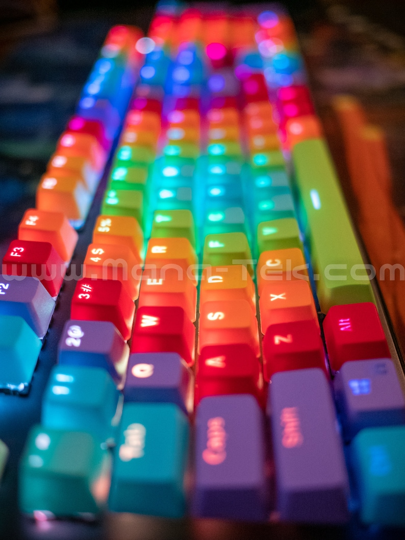 104 Custom Rainbow PBT Keycap Set for Cherry MX style switches. Backlit Keys. Colorful Mechanical Keyboard Mod. Keycaps Only. image 9