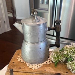 Vintage 1900's Wear-Ever Aluminum A Co., Metal Coffee Pot, Lid Percolator, Stovetop or Campfire