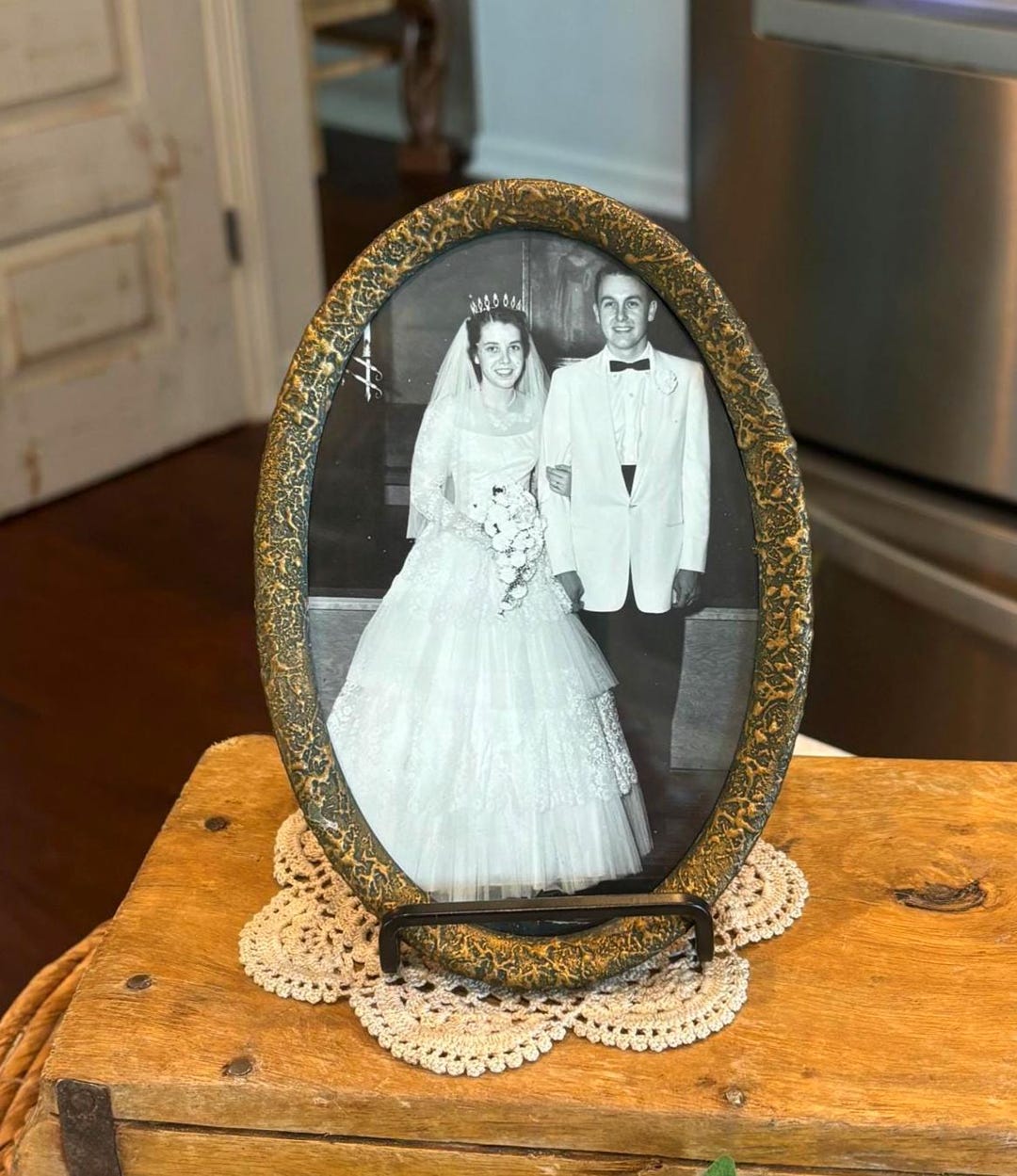 Vintage 1930's Oval Gold Ornate Tinted Tin Metal Frame and Vintage 1950 ...