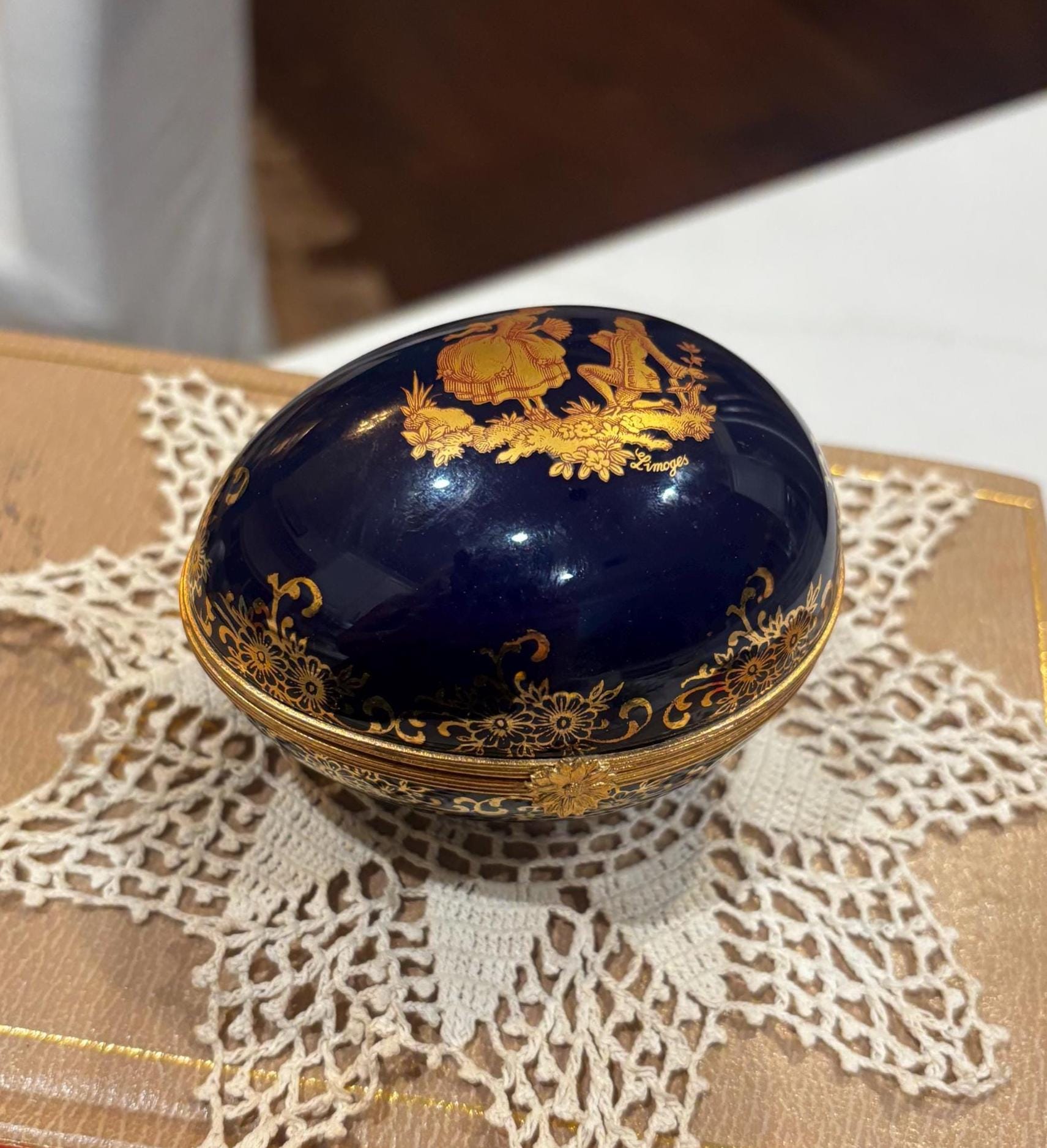 Antique Egg Trinket Box - Etsy