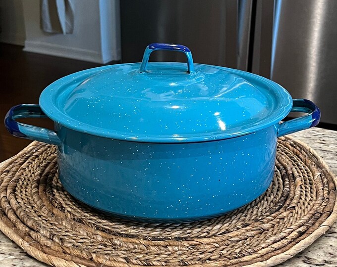 Vintage 1940's Enamelware Roasting Pan Cookware Teal Blue Etsy