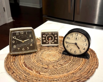 Vintage 1940's-1960's Desk and Alarm Clocks, Untested, Props, Parts, More, Waralarm, Westclox, and Sunbeam