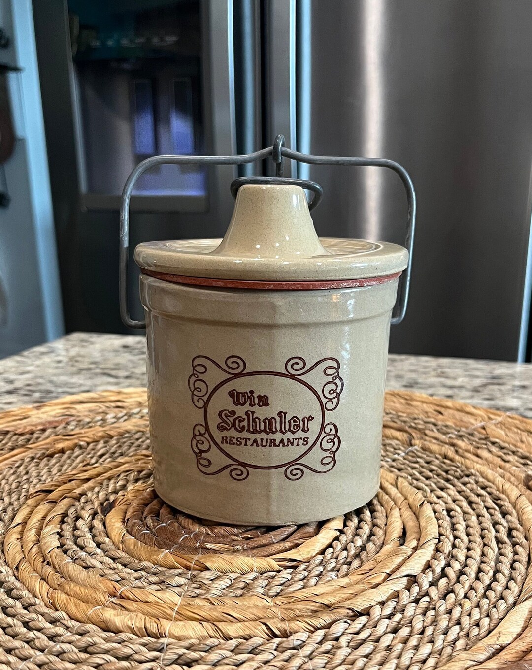 Vintage Win Schuler Restaurants, Marshall, Michigan Stoneware Cheese