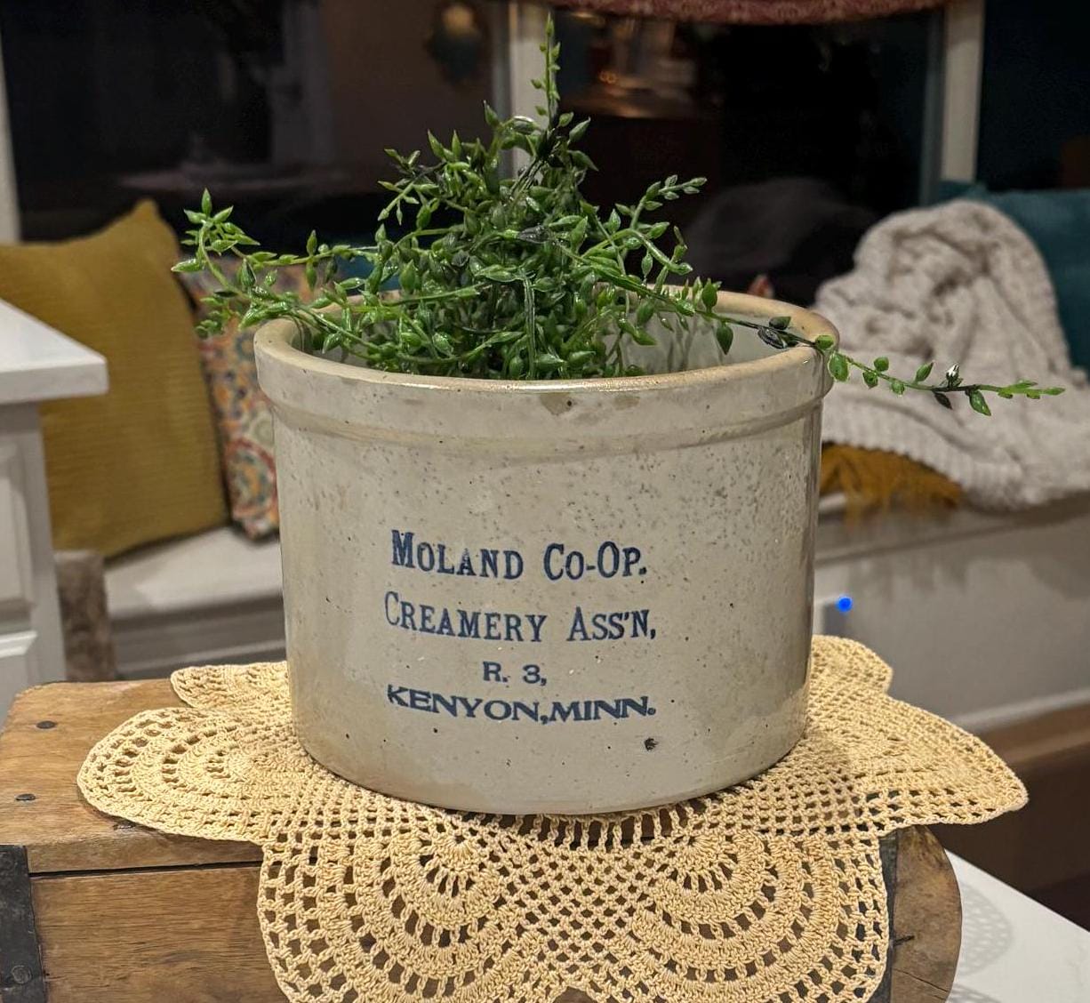 Vintage RARE 1920's Moland CO-OP. Creamery 10 Pound Stoneware Butter Crock, Kenyon, Minnesota Advertising Antique Pottery, Nice