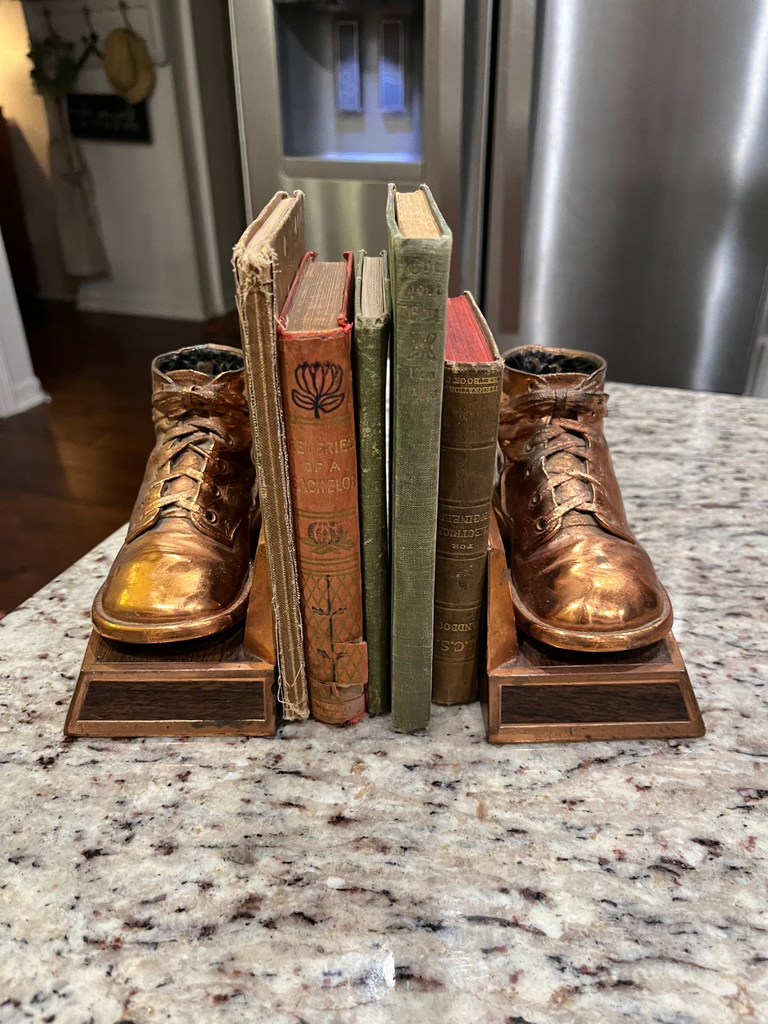 Vintage 1950's Bronze Baby Shoe Bookends, Royal Crown Decor, Excellent