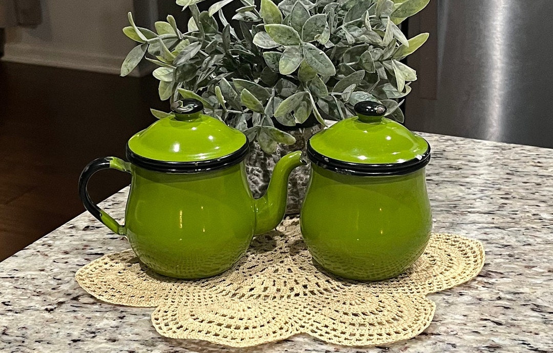 Vintage 1950's OTO Japan Green Enamelware Sugar Bowl and Etsy