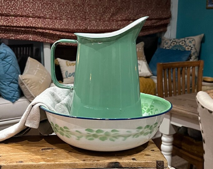 Vintage RARE 1920's Mint Green Kockums's Sweden Enamelware Pitcher and ...