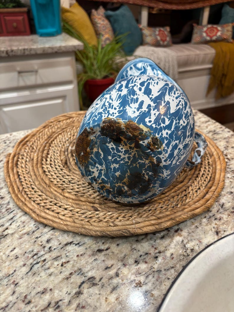 Vintage 1900's RARE Blue and White Spatterware, Spongeware Enamelware ...