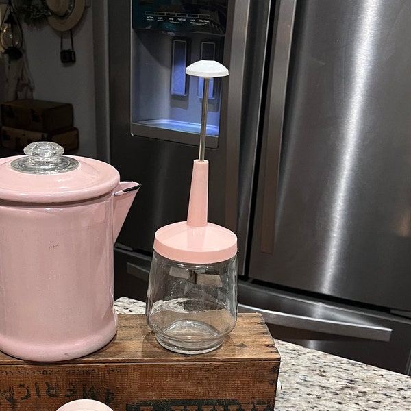 Vintage 1950's Mid Century Kitchen, Pale Pink, Federal Housewares, Glass Jar, Food Chopper