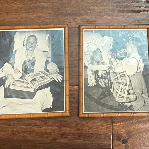 Vintage 1940's Set of Handmade Bamboo Frames, 8" x 10" with Antique Photographs of an Older Lady