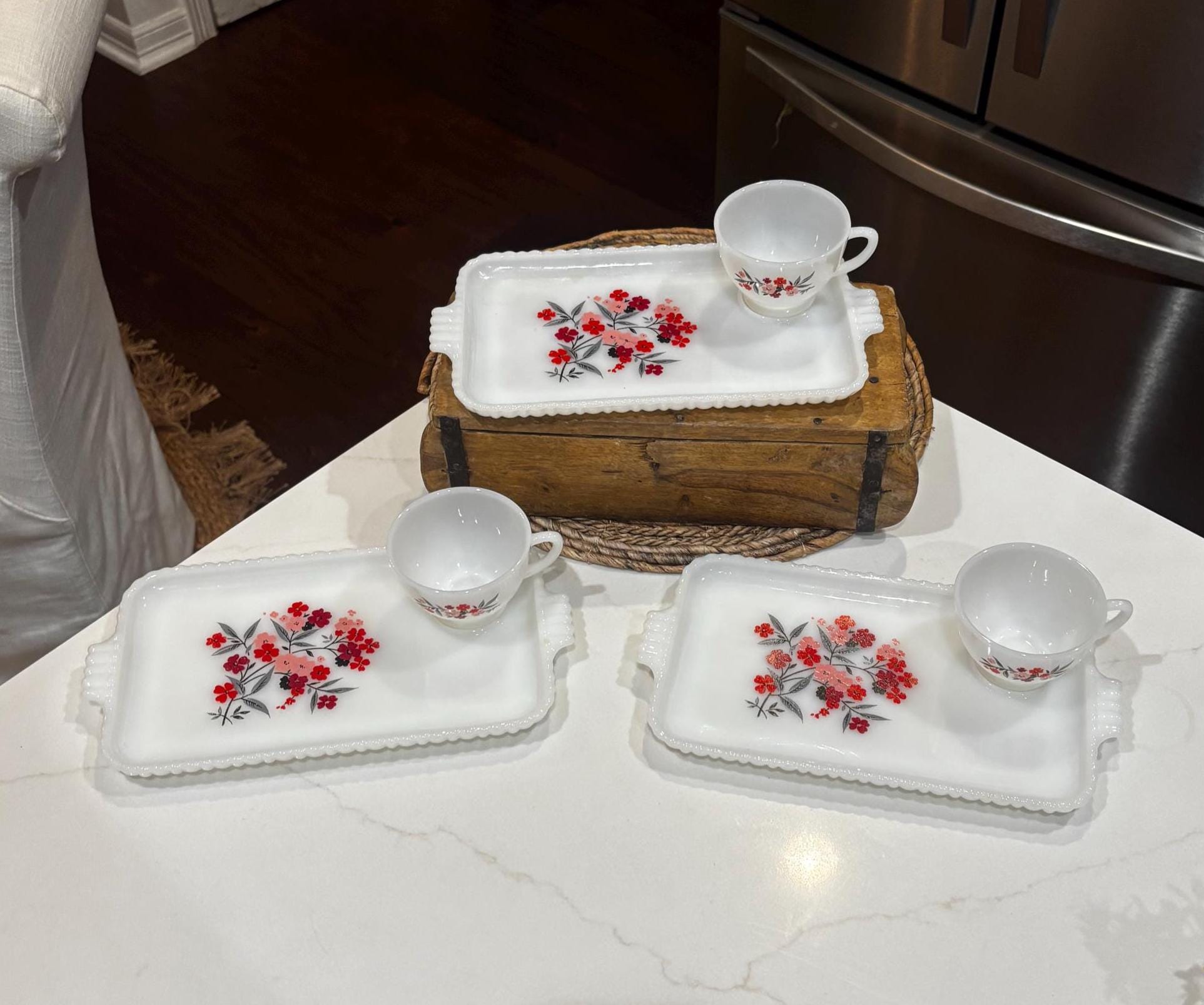 Anchor Hocking Milk Glass Snack Set - Etsy