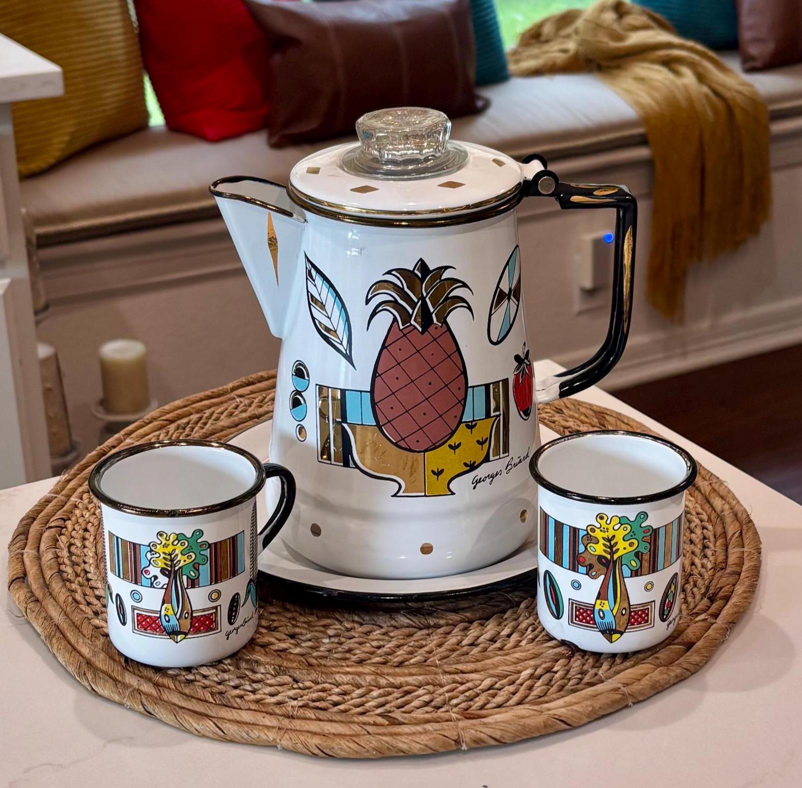 Vintage 1950s MCM Georges Briard Enamelware Percolator Coffee Pot