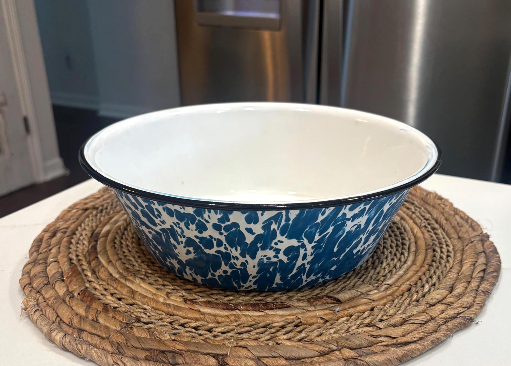 Vintage 1940's Blue and White Porcelain Enamelware Spatterware Bowl ...
