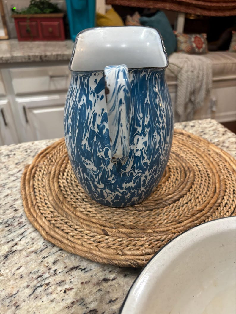Vintage 1900's RARE Blue and White Spatterware, Spongeware Enamelware ...