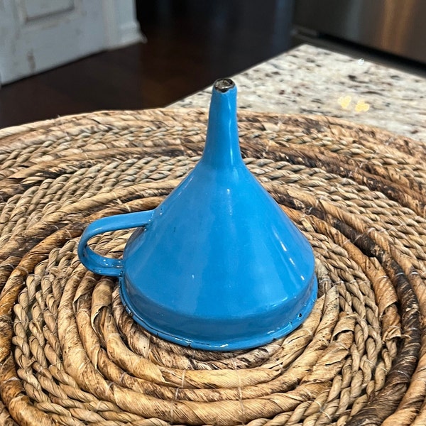 Vintage 1920's Robin's Egg Blue Enamelware Cooking Funnel, Primrose Blue RARE Kitchen Farmhouse Tool