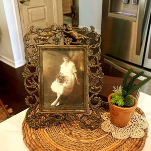 Rare Victorian Photo - Etsy Antique Victorian Green Verdigris Ornate Frame with F.J. Moulton Photo of Woman main image 0