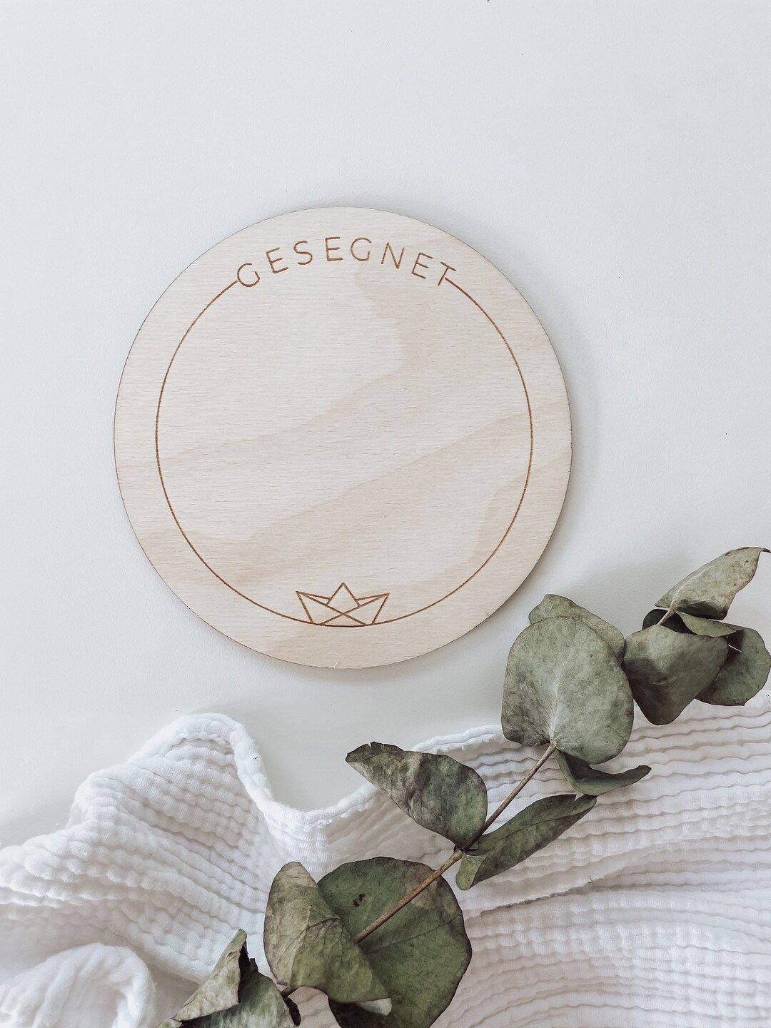 FRITZ COX Kerzenständer Eukalyptus Buchenholz Weiß 12cm - Hochzeit Taufe Kerzenteller
