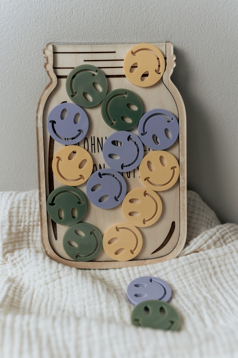 Belohnungsglas aus Holz mit Acryl Smileys Belohnung Motivation Spielspaß Bild 5