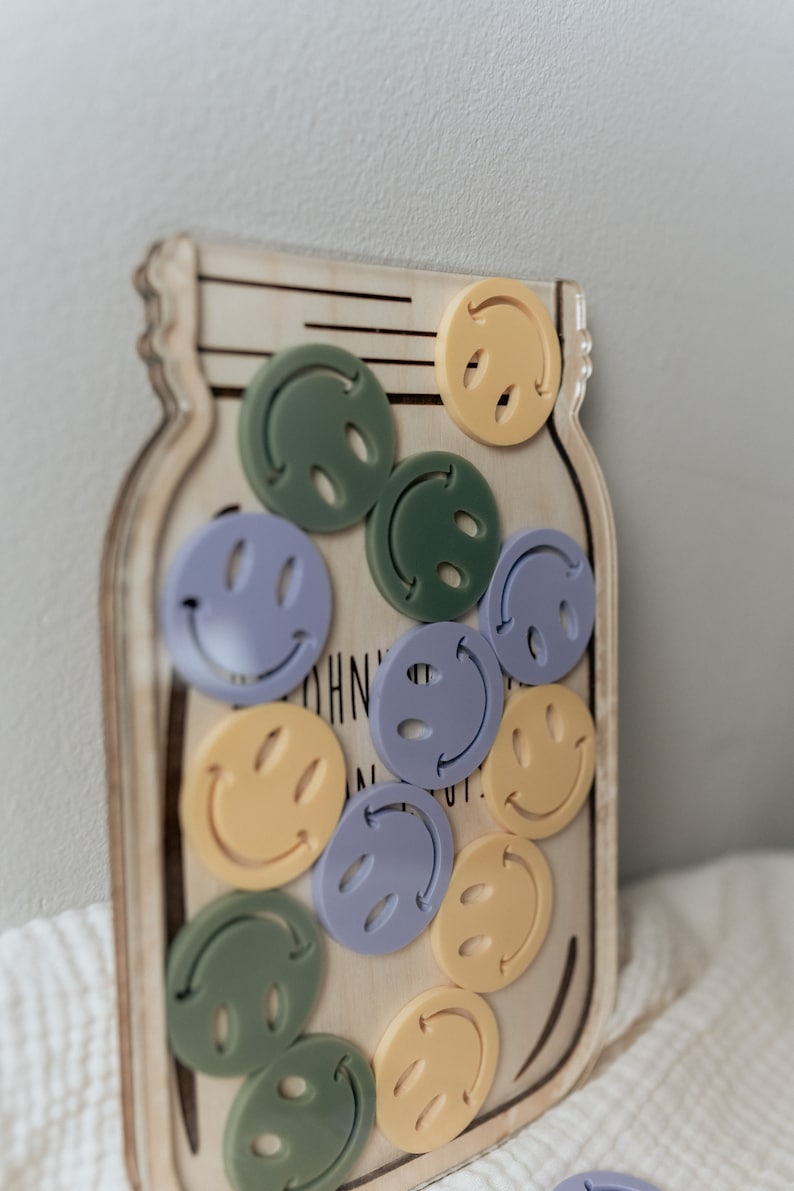 Belohnungsglas aus Holz mit Acryl Smileys Belohnung Motivation Spielspaß Bild 2