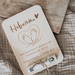 Hebamme Karte aus Holz | Geschenk für die Hebamme | Tankgutschein | Dankeschön | Geldgeschenk | persönliche Nachricht
