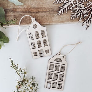 Wooden Canal Houses | Set of 2 pendants | Amsterdam house | Scandinavian | Christmas