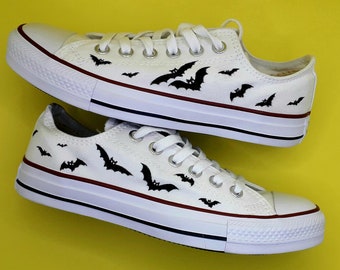 Gothic Flying Bats Converse / hand painted shoes/ custom Converse/Halloween shoes / Halloween costume / vampire bats / black and white shoes