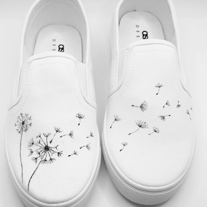 Dandelion flat slip-on shoes/ custom handpainted shoes.