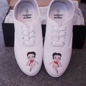 Betty Boop hand painted  summer shoes/white tennis shoes/custom shoes/ vintage cartoon clothing