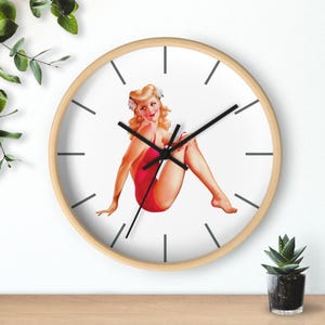 Retro Pin Up Girl Wall Clock, Vintage Saucy Pin-Up Home Decor, Unique Bedroom Clock, Kitschy Kitchen Timepiece, Naughty Housewarming Gift