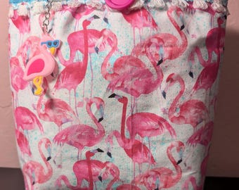 Pink Flamingos Mini Lined Tote Bags, Toy Tote, Library Bag