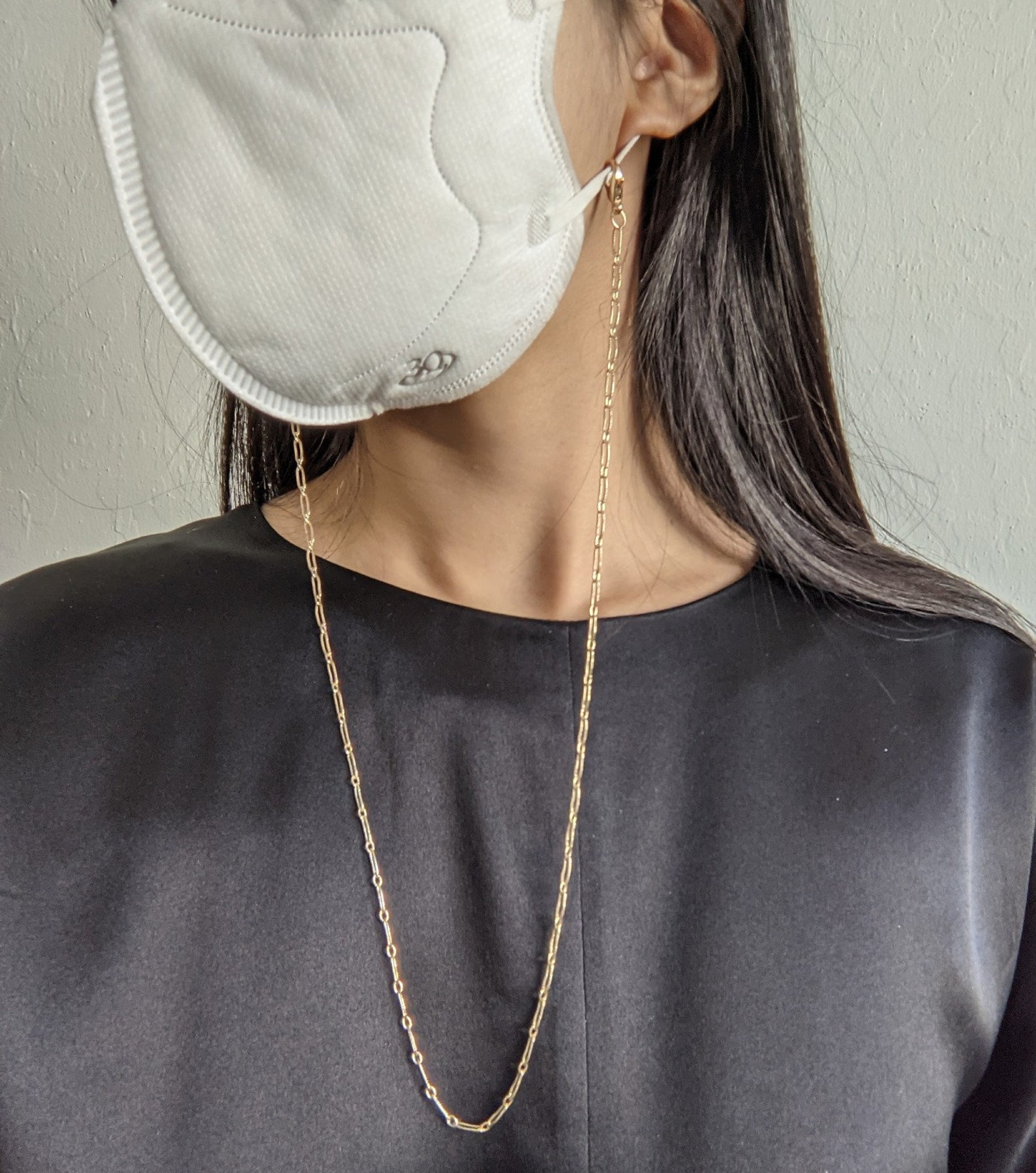 Elegant Gold Link Mask Chain 14k Gold Plated Larger Clasps Etsy