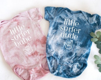 Little Surfer Dude/Babe Tie Dye Bodysuit || surf, boho baby, beach baby, hang loose, baby beach bum