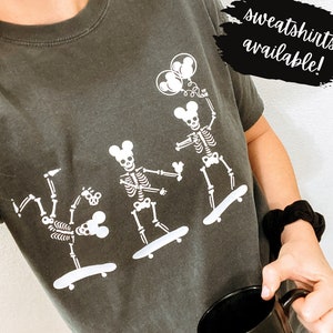 Mickey Skeleton TShirt or Sweatshirt || halloween mickey shirt, skateboard mickey, mouse ears, mouse skeletons, dancing mickey skeletons