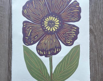 6x8” Blumen original Linoldruck limitierte Auflage