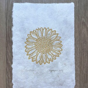 Sunflower Original 5x7 Linocut Print- Original Hand-Carved Linoprint