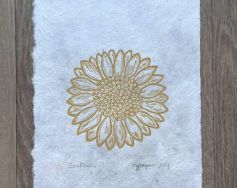 Sunflower Original 5x7 Linocut Print- Original Hand-Carved Linoprint