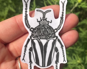 Black Beetle Linocut Sticker