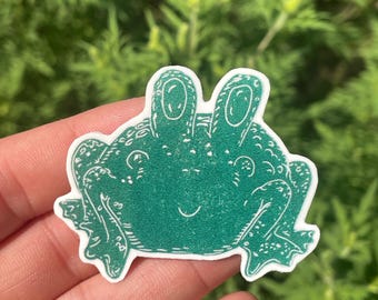Green Toad Linocut Sticker