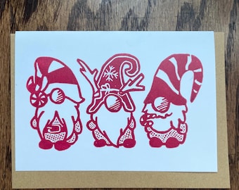 Holiday Gnomes Christmas Seasons Greetings Card, blank inside, envelope included