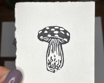 Mushroom Mini Linocut Print 2x3” - Original Hand-Carved Linoprint