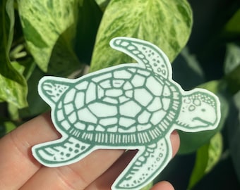 Sea Turtle Linocut small Handmade Sticker