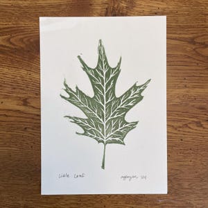 Green Little Leaf Linocut Print – 5x7” Original Hand-Carved Linoprint