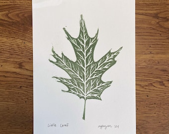 Little Leaf Linocut Print 5x7”- hand carved  Original Linoprint